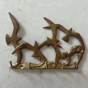 𝅺Vintage Solid Brass birds Wall Hanging Plaque Key Organizer Hooks key holder